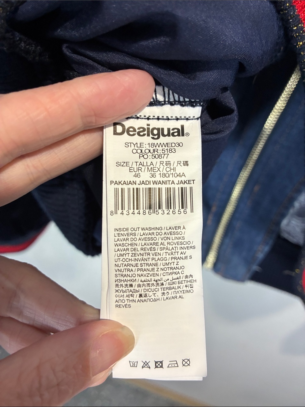 Desigual Embroidered Denim Velvet Bomber Jacket Tiger Birds EU 46 XL - Picture 12 of 16